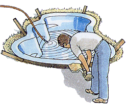 preparazione laghetto con vasca rigida riempimento