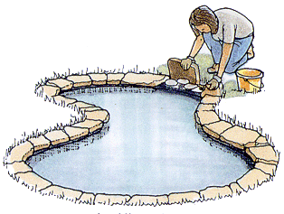 preparazione laghetto con vasca rigida rivestimento pietre