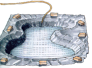 preparazione laghetto con vasca flessibile riempimento