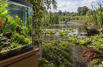 Acquario tropicale e palude al sole